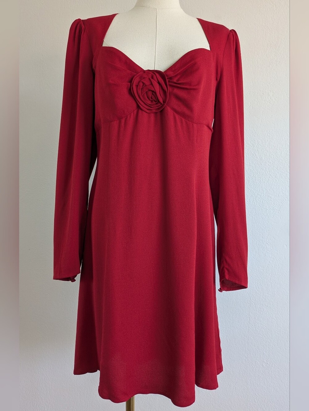 Reformation Karlyn Long Sleeve Rosette Mini Dress Sangre
